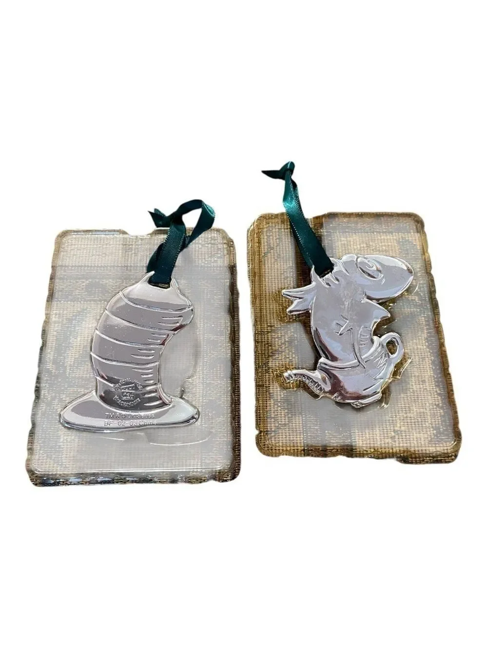 Vintage Dr. Seuss Silver-Plated Two OrnamentsThe Cat in the Hat Iconic